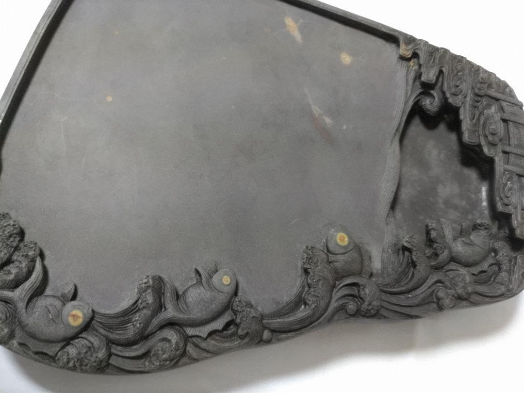 彫刻付き黒色端渓硯箱 彫刻付き黒色端渓硯箱